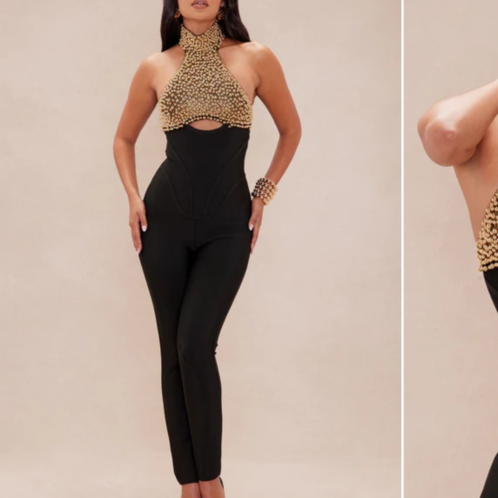 Fashion Nova Black Jumpsuit with Gold Accents